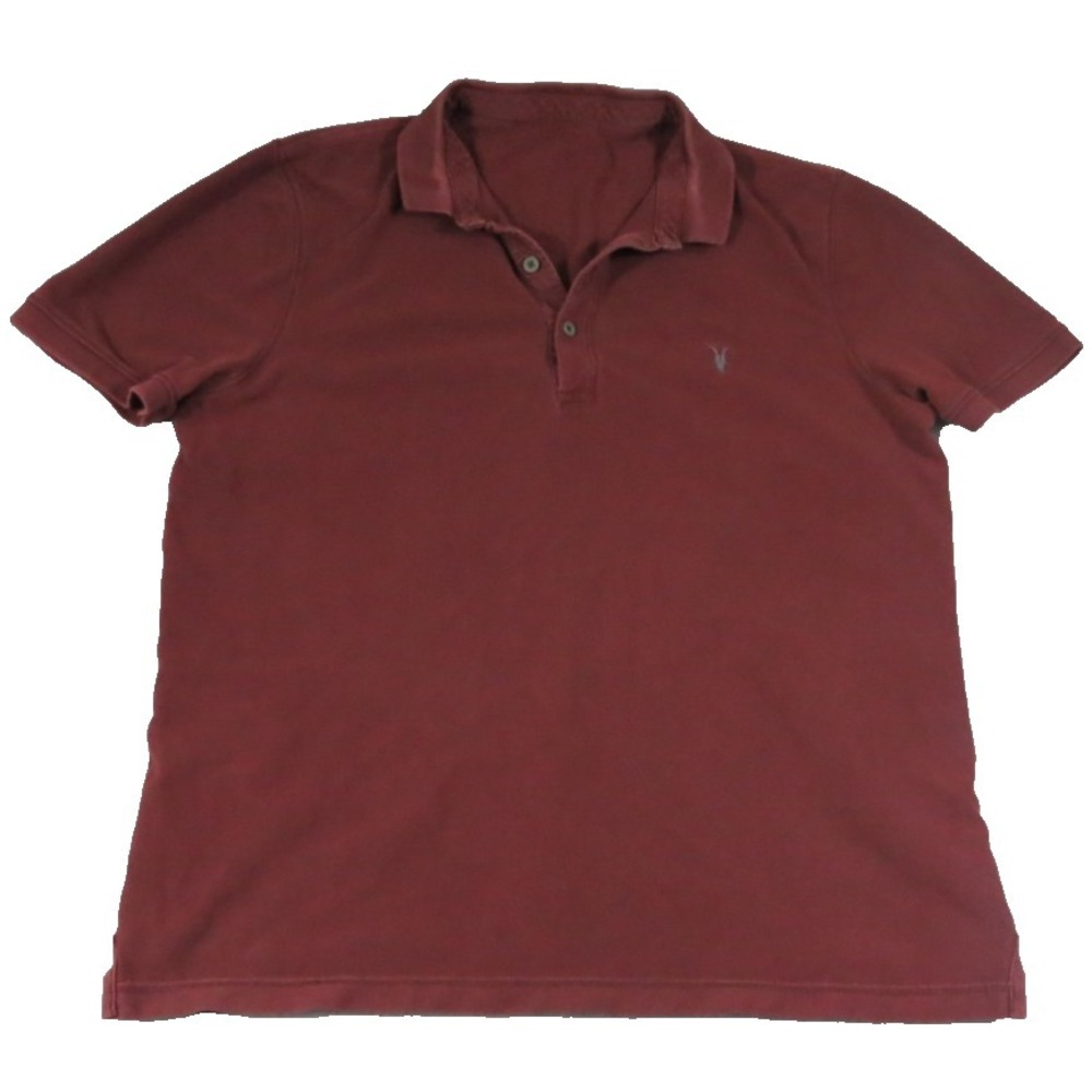 AllSaints Reform Polo Ibex Ramskull Logo Cotton Pique Men L Maroon Burgundy Red
